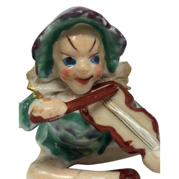 Vintage Whimsical Ceramic Jester Pixie Elf Figure Playing Violin Occupied Japan - Picture 2 of 16